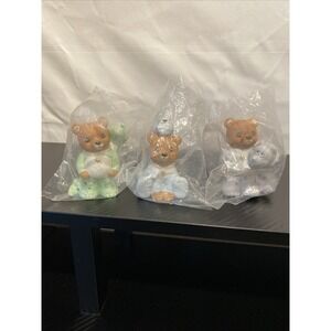 HOMCO CERAMIC BEARS IN DINOSAUR PAJAMAS‎ #1438 SET OF (3)